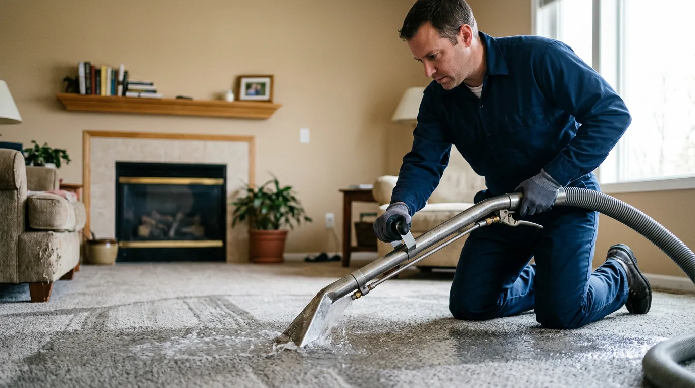 Water damage restoration technician working near Fowler, IN